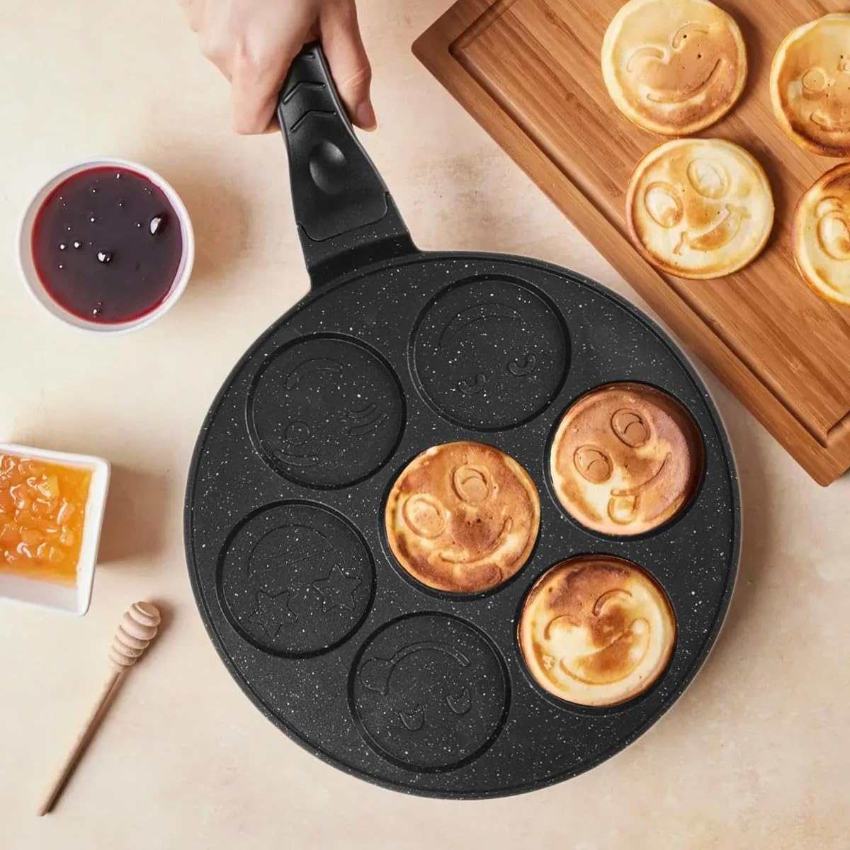 Granit Kaplama Yanmaz Yapışmaz Döküm Gülenyüz Pankek Tavası, Gülenyüz Pankek Tavası 27cm