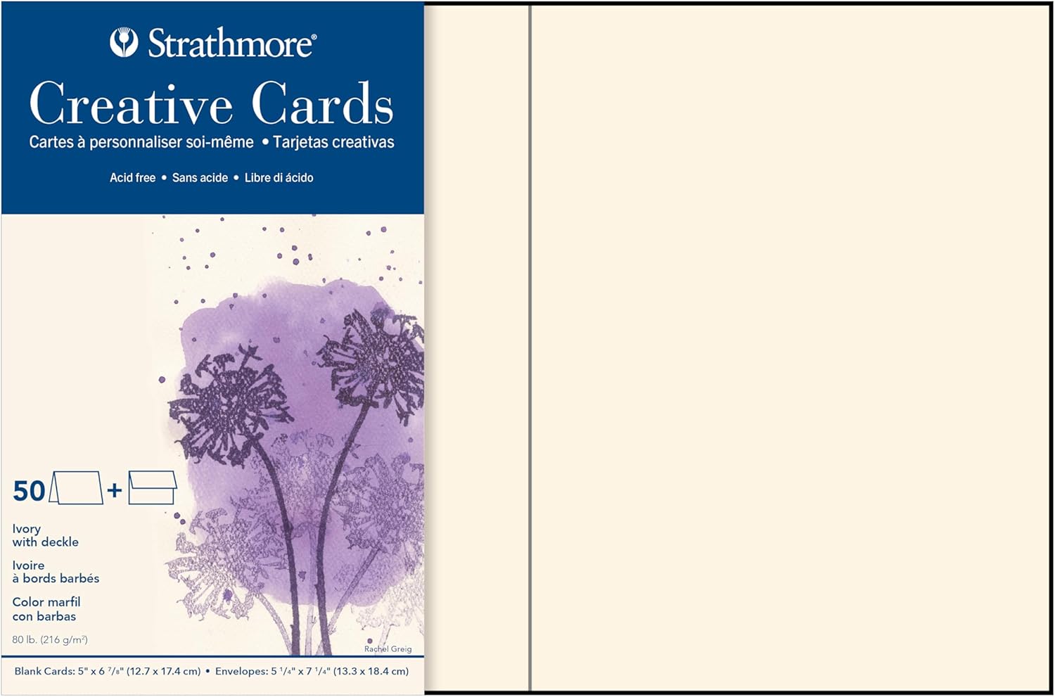Yaratıcı Kartlar, Deckle Kenarlı Fildişi Rengi, 12,7 x 17,5 cm, 50'li Paket, Zarflar Dahildir - Düğünler, Etkinlikler, Doğum Günleri için Boş Tebrik Kartları