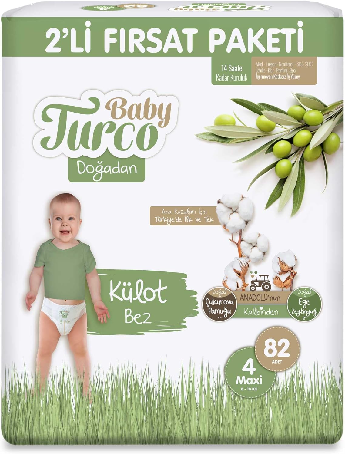 Baby Turco Doğadan 2'li Fırsat Paketi Külot Bez 4 Numara Maxi 82 Adet