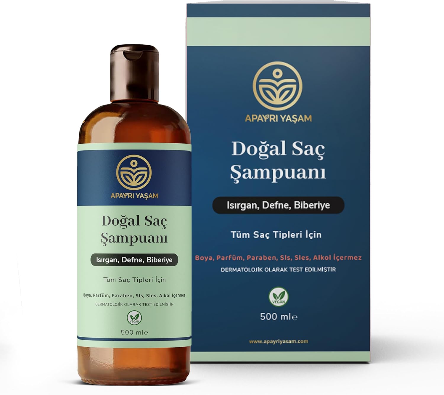 Apayrı Yaşam Isırgan Defne Biberiye Özlü Tüm Saç Tipleri İçin Besleyici ve Onarıcı Şampuan 500 ML