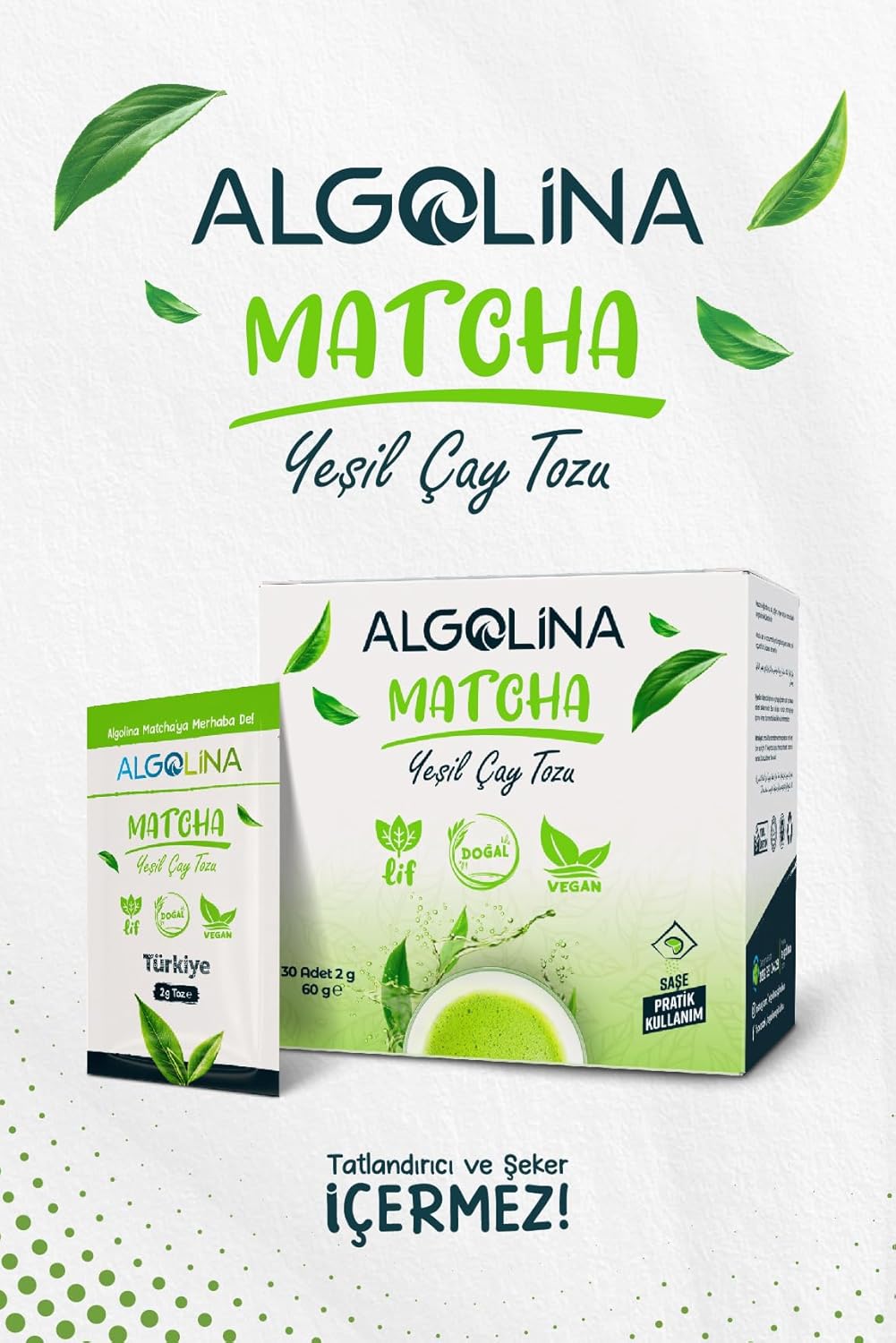 Algolina Matcha Çayı 30'lu Saşe (60 GR) - Katkısız Maça Tozu