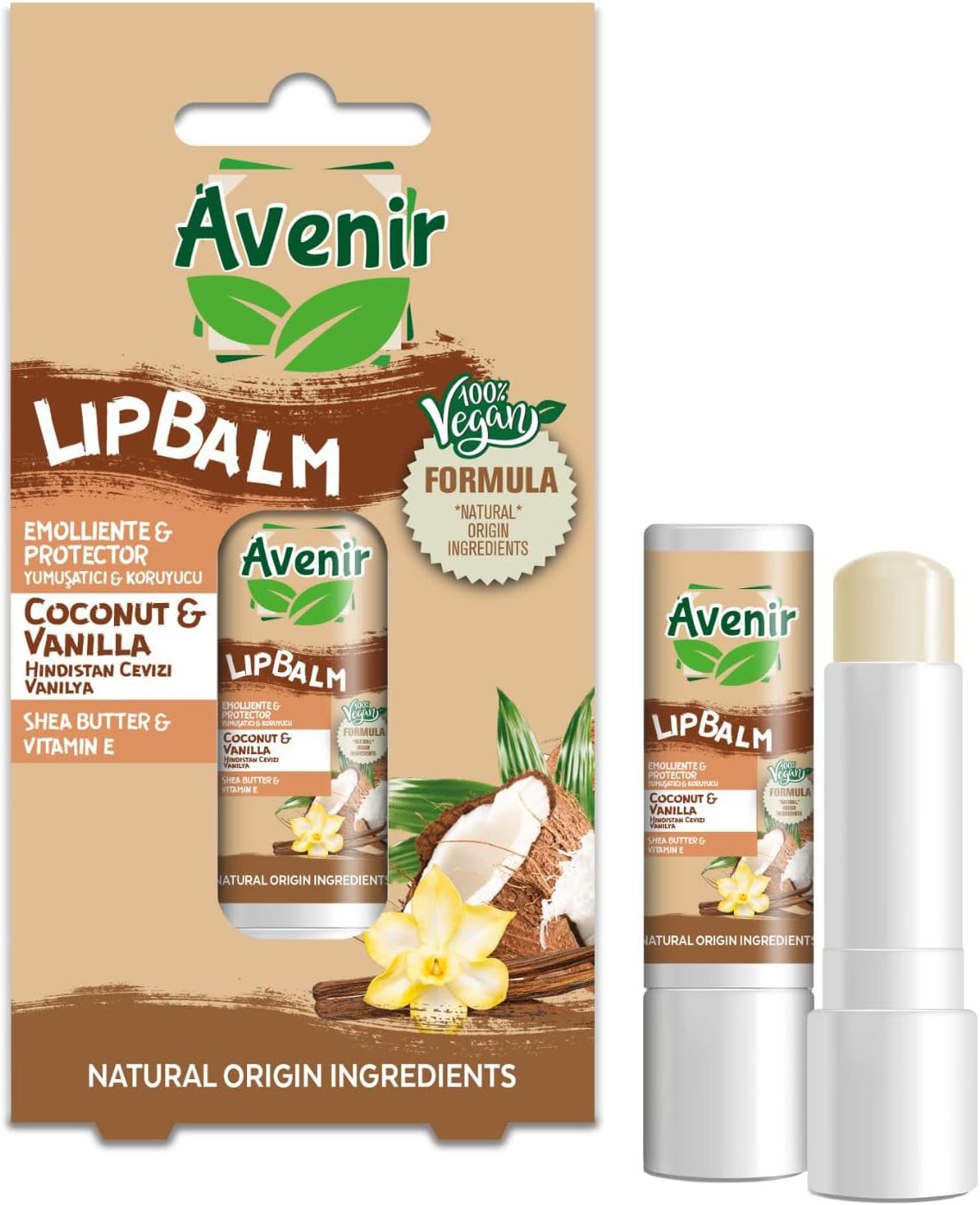 Avenir Hindistan Cevizi & Vanilya Vegan Dudak Bakım Kremi - Kuruyan ve Çatlayan Dudaklar Için Yumuşatıcı ve Koruyucu Etkili