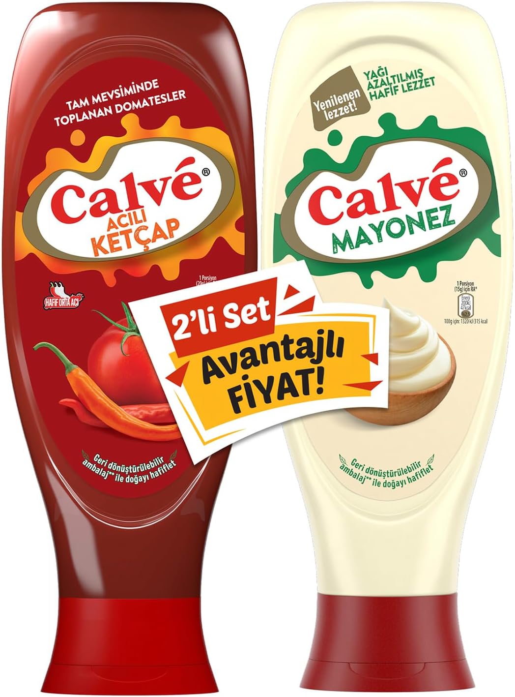 Calve Acılı Ketçap+Yağı Azaltılmış Mayonez 2'li Set 1150 g