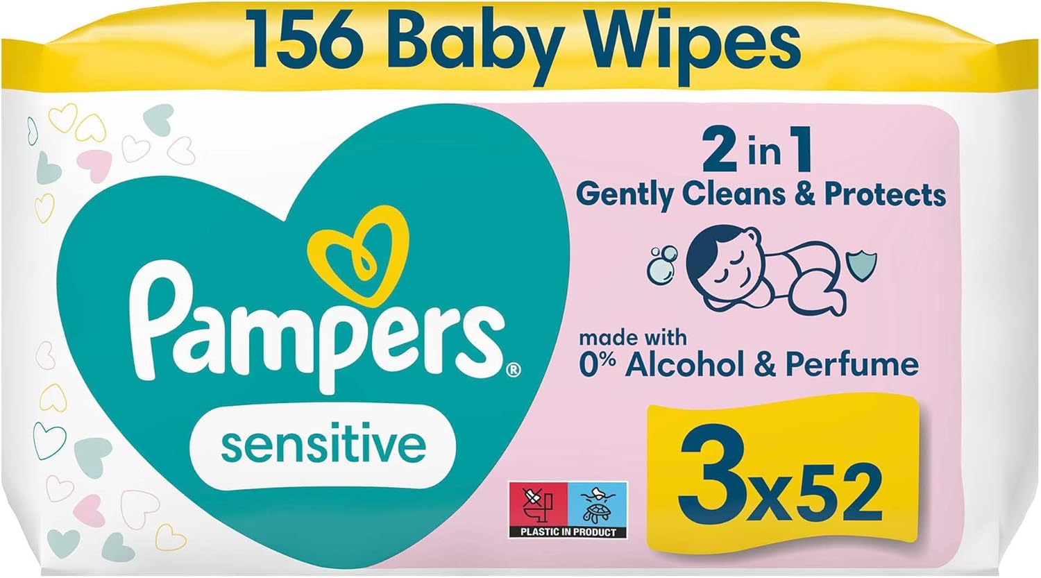 Pampers Sensitive Islak Bebek Mendili, 3 paket, 156 Islak Mendil