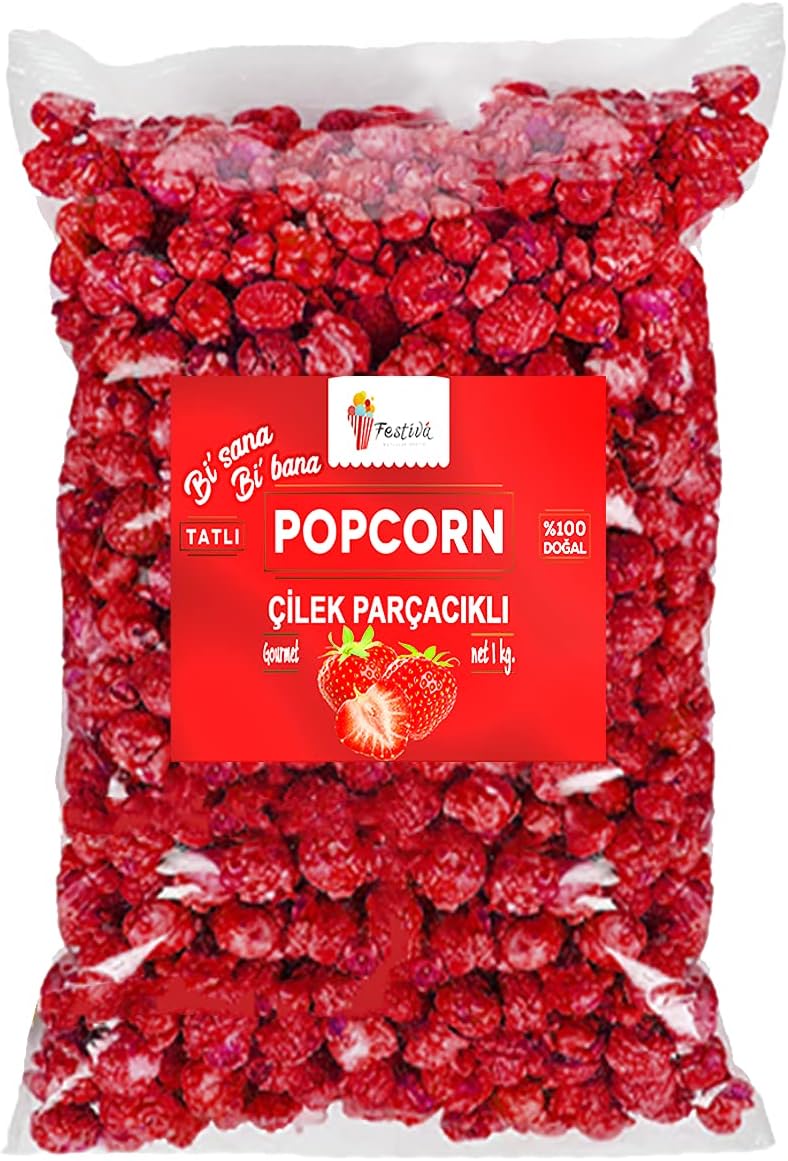 Doğal Çilek Parçacıklı Karamelli Patlamış Mısır / Popcorn 130 Gr.