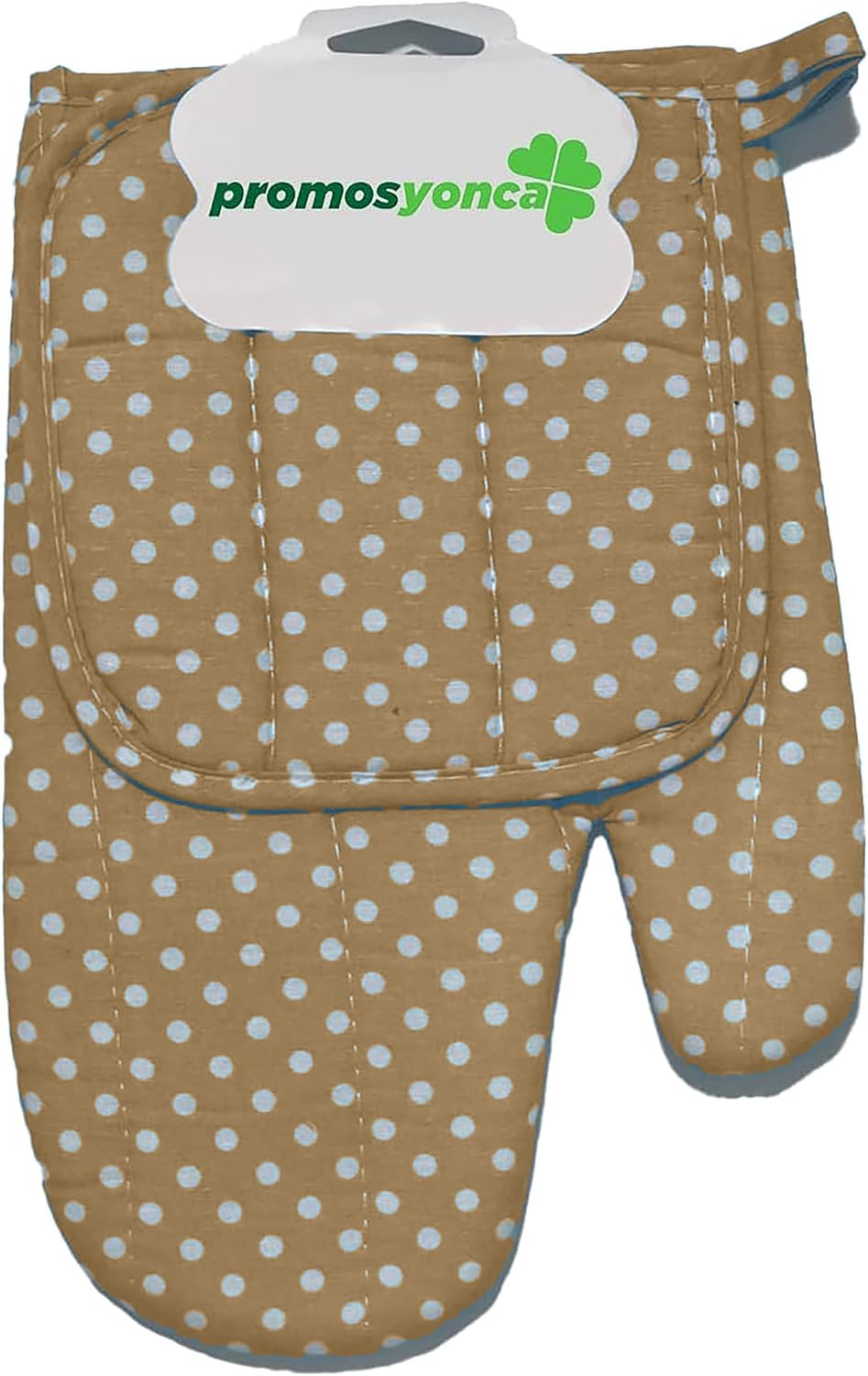 Mutfak Eldiveni, Puantiyeli, Elyaf Korumalı, Eldiven ve Tutacak (Açık Kahverengi)