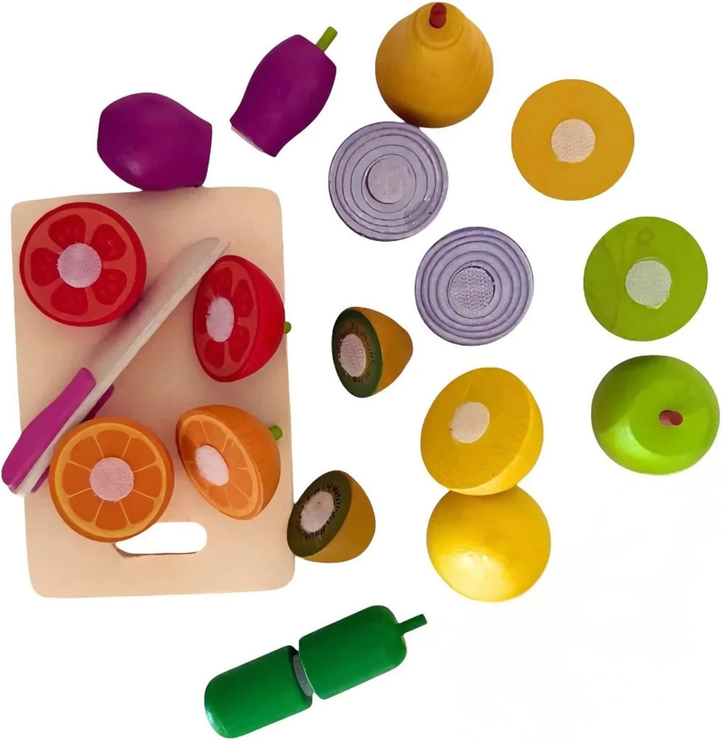 Kasalı Kesilen Ahşap Sebze Meyve Seti 23 Parça - Cırtlı Kesilebilen Ahşap Meyve Sebze