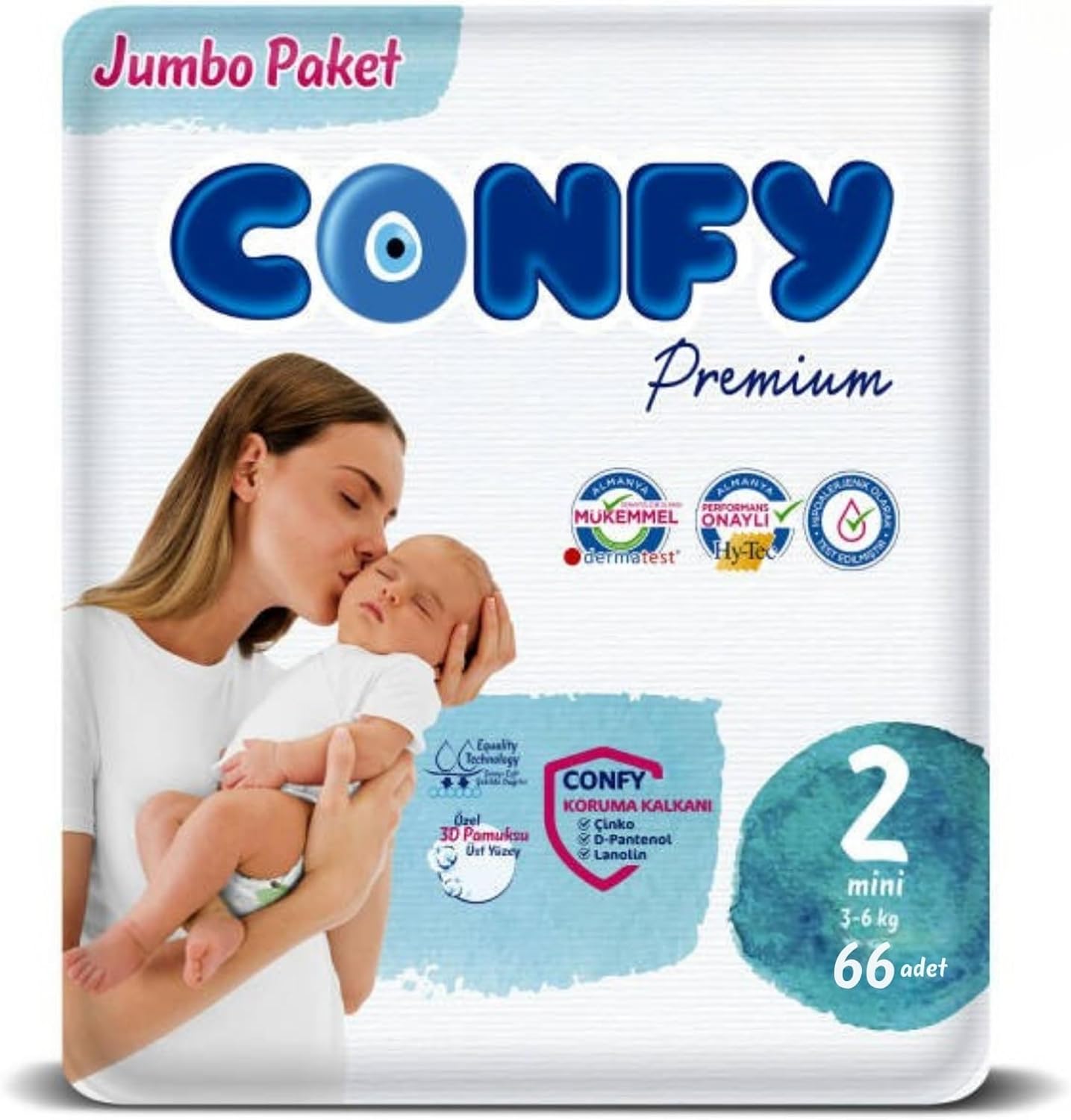 Confy Premium Mini Bebek Bezi 2 Numara | 3-6 kg | 66 Adet | Ekonomik Paket