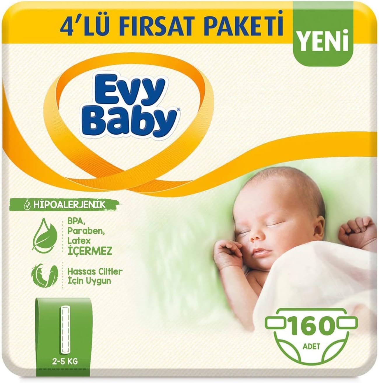 Evy Baby Bebek Bezi 1 Beden Yenidoğan 4'lü Fırsat Paketi,160 Adet