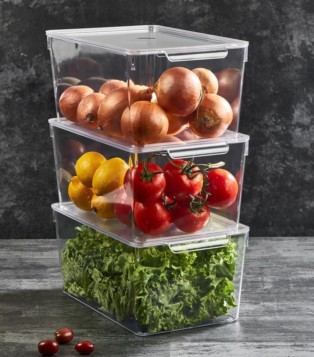 1 Adet Kırılmaz Şefaf Akrilik Kapaklı Buzdolabı Organizeri | Buzdolabı İçi Düzenleyici | Sebze Meyve Saklama Kabı Organizeri (20cm x 32,5cm x14,5cm) XX Large Boy