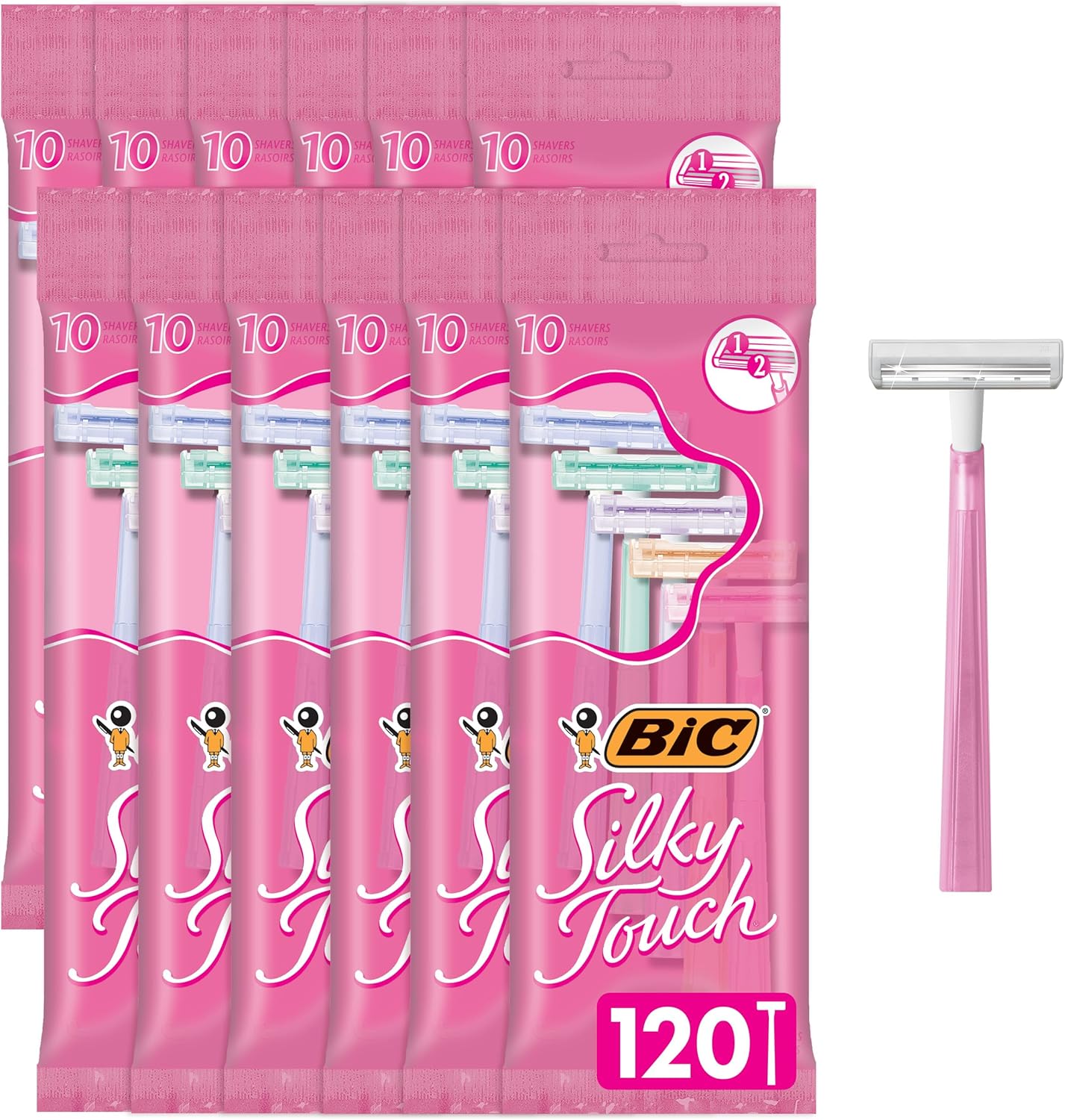 BIC Silky Touch Kadın Çift Bıçaklı Tek Kullanımlık Jilet 10 Adet - 12'li Paket (120 Jilet Rengi)