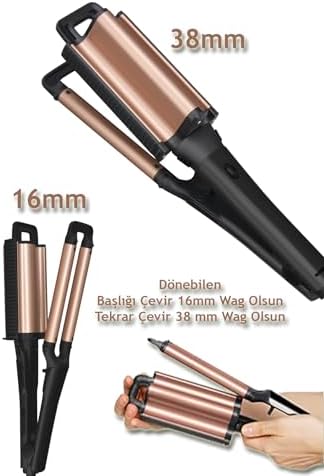 Shibowavy 2İn1 Wag Maşa (2 Ayarlı Döner Başlıklı 16Mm İnce Bukle & 38Mm İri Dalga)