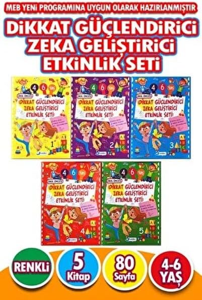 4-6 Yaş Dikkat Güçlendirici ve Zeka Geliştirici Etkinlik Seti - 5 Kitap