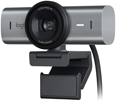 MX Ultra HD 4K Web Kamerası, 60 FPS 1080p, Gürültü Önleyici Çift Mikrofon, USB-C, Web Kamerası Kapağı, Microsoft Teams, Zoom, Meet ile Uyumlu, Açık Gri