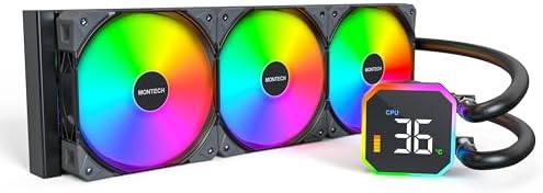 HyperFlow Dijital 360 CPU Sıvı Soğutucu, 3100 RPM Pompalı 360 mm AIO, 3×120 mm E28 ARGB Fanlar, Gerçek Zamanlı Dijital Ekran, Intel ve AMD Desteği (Siyah)