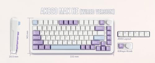 Ajazz AK820 Max HE Hall Effect Manyetik Switch Kablolu Oyun Klavyesi 8000Hz Mor Beyaz