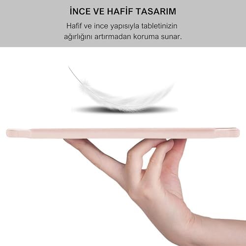 iPad 10.9 inç 2022 10. Nesil Uyumlu Smart Kılıf, Pencil Kalemlikli, Trifold, Esnek, Mat, Darbeye Tam Dayanıklı Tablet Kılıfı (Pembe)