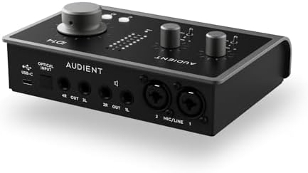 Audient iD14 MKII Ses Kartı, A sınıfı 2 kanal Preamp (yüksek performanslı USB ses arayüzü, USB-C bağlantısı, monitör karışımı ve monitör panning fonksiyonu, 2 kulaklık çıkışı), siyah