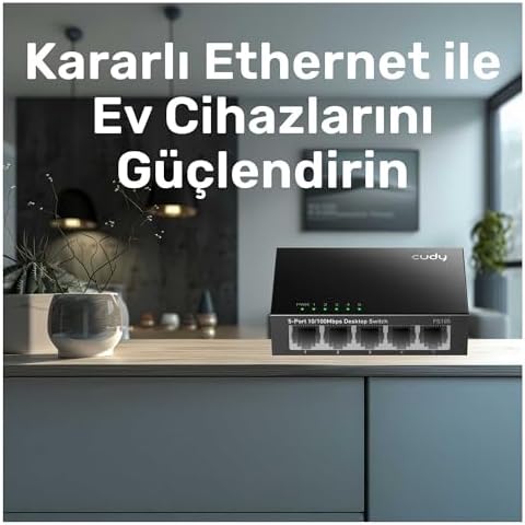 Cudy FS105 5-Port 10/100Mbps Metal Kasa Masaüstü Switch, Tak ve Çalıştır, Duvara Monte Edilebilir Tasarım, Fansız Sessiz Çalışma, Ev ve Ofis için Ethernet Çoklayıcı