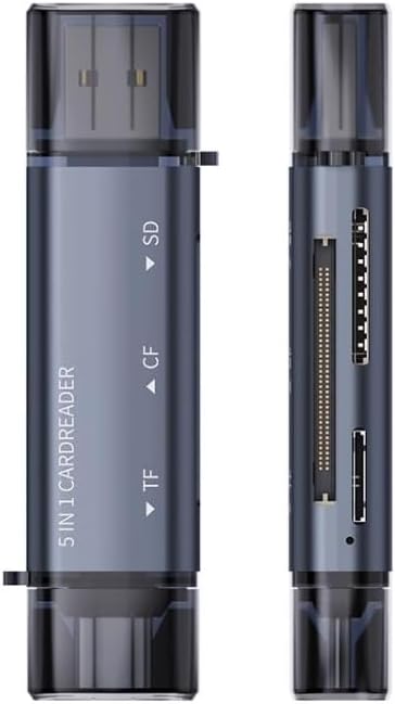 Premium 5-in-1 USB & Type-C Kart Okuyucu, SD, TF, Micro SD, CF, MS Kart Desteği, 480MB/s Hız, Plug Play, Metal Kasa, Toz Geçirmez Tasarım Telefon, Tablet, PC Uyumlu Card Reader
