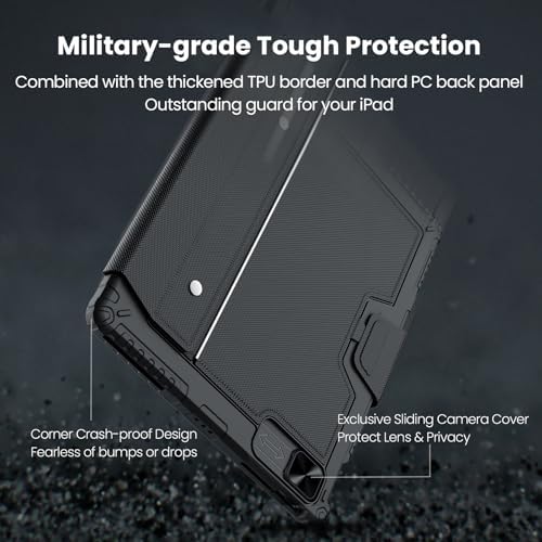 iPad Air 13 inç (M2, 2024), iPad Pro 12.9 Klavyeli Kılıf (6./5./4./3. Nesil) Klavye Kılıfı, Sihirli İzleme Pedi, Slayt Kamera Kapağı, 7 Arka Işık Renkli Çıkarılabilir Klavye, Siyah