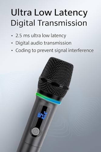 RGB Işıklı UHF Kablosuz Mikrofon Seti – Çift El Mikrofonu ve Alıcı, Düşük Gecikmeli Dijital Ses, 50m Mesafe, Sahne Karaoke Sunum Canlı Yayın İçin | WN-08