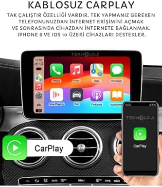 Kablosuz CarPlay ve Auto Adaptörü, 2GB RAM 32GB ROM, Türkçe Arayüz, Netflix ve YouTube Destekli