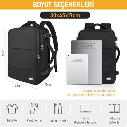 Laptop Sırt Çantası, Seyahat Çantası Hafif El Çantası Küçük Bavul Valiz, Uçak Onaylı Kabin Çantası, Erkek ve Bayan İçin, 15.6 inç Notebook Dizüstü Bilgisayar Laptop Çantası