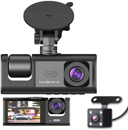 Full Hd 1080P Üç Kameralı Araç Içi Kamera Araba Güvenlik Kamerası Gece Görüşü Ön Geri iç Kayıt IR LED