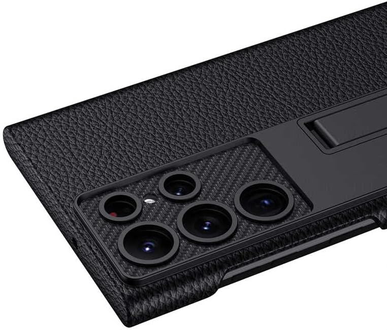 Galaxy S22 Ultra Kılıf Siyah Litchi Kalmia Standlı Kapak Dayanıklı Darbe Karşıtı Koruyucu Tasarım (Galaxy S22 Ultra, Siyah Litchi)