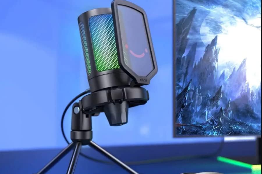 Fifine Ampligame A6V Yayıncı - Oyuncu - Gamer - Podcast - Youtuber RGB USB Mikrofon (Mavi)
