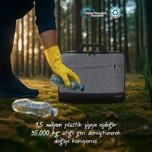 Unicity Eco MCE-1112 Çevre Dostu Laptop Çantası, YKK Fermuarlı Çantası, Air/Pro ile Uyumlu Bilgisayar Çantası, Erkek Kadın 14.1 inç Notebook El Çantası, Gri