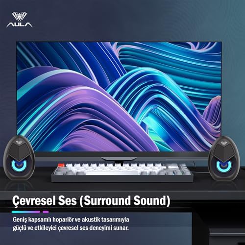 Aula N-69 2 * 3W RGB LED Işıklı Masaüstü Oyuncu Laptop PC Bilgisayar Hoparlörü