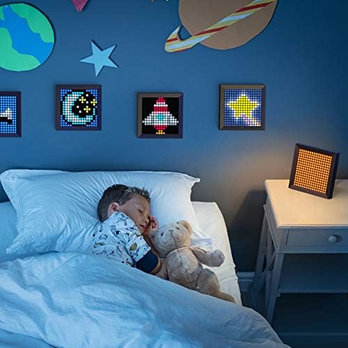 Pixoo - 16x16 LED Ekranlı Art Dijital Resim Çerçevesi APP Kontrolü - Oyun Odası ve Komodin için Serin Animasyon Çerçevesi Duvar/Masa Montajı -Siyah