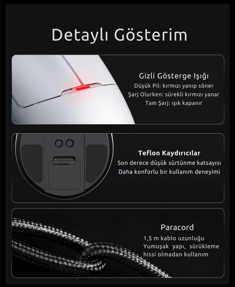 Ajazz Aj159 NL Near-link Kablosuz Gaming Mouse – Ultra Düşük Gecikmeli, 3 Modlu Bağlantı (Near Link, BT, USB-C), 61g Hafif, 100M Tıklama Ömrü (Beyaz)