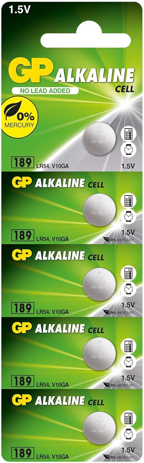 Gp Batteries Gp189 Lr54/189/V10Ga Boy Alkalin Düğme Pil, 1.5 Volt, 5'Li Kart
