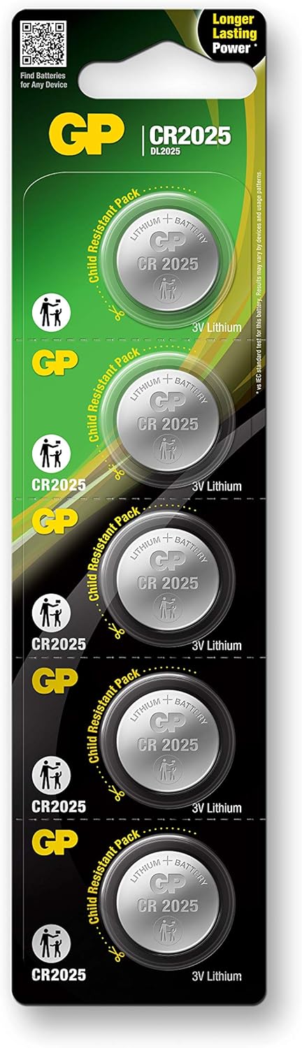 Gp Batteries Cr2025 2025 Boy Lityum Düğme Pil, 3 Volt, 5'Li Kart