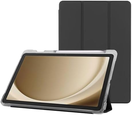 Galaxy Tab A9+ Plus 11 inç Uyumlu Smart Kılıf, S Pen Kalemlikli, Trifold, Esnek, Mat, Darbeye Tam Dayanıklı Tablet Kılıfı (Siyah)