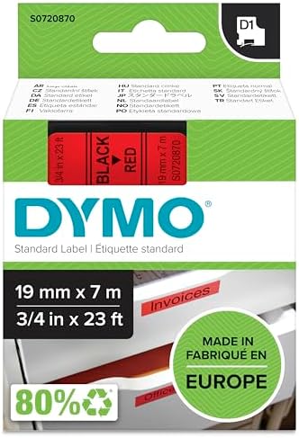 DYMO D1 Yedek Şerit, 19 mm x 7 mt, Kırmızı/Siyah (45807)