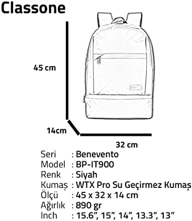 BP-IT900 Benevento Serisi 15,6"Su Geçirmez Kumaş,Su Geçirmez Fermuar, Laptop,Notebook Sırt Çantası-Siyah