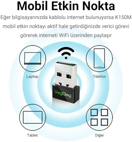 150Mbps 2.4Ghz Kablosuz Wi-Fi Alıcı Verici USB Adaptör