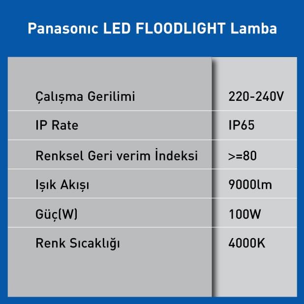 LED PROJEKTÖR, GÜN IŞIĞI 100W 9000LM 4000K