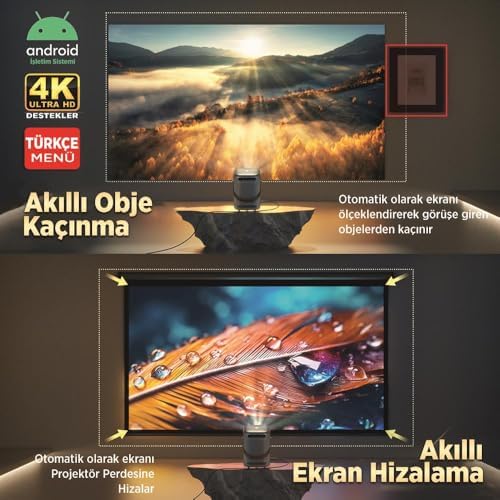 H300A TV 4K Destekli Projeksiyon Cihazı +Auto Focus+Auto Keystone 6G Wi-Fi+5.2 Bluetooth 240 Inç Yansıtma+HiFi Dolby Ses Sistemi Koyu Gri
