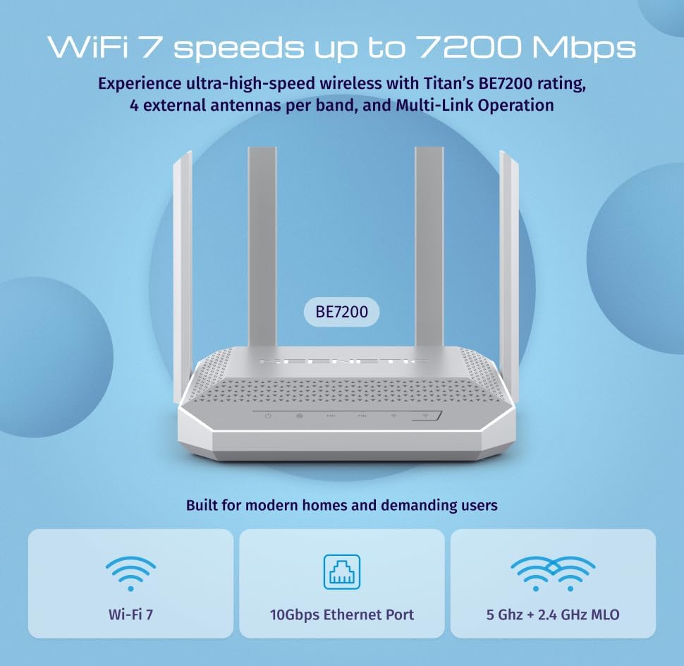 Titan BE7200 Wi-Fi Mesh Ebeveyn Kontrol Fiber VPN Router 1x10Gbit/s 1x2.5Gbit/s 4x1Gbit/s USB3.2 USB2.0 KN-1812