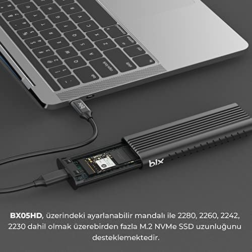 Bix BX05HD Aluminyum Kasa Type-C 3.1 Gen2 to PCIe NVMe M.2 SSD Disk Kutusu 2230 /2242 / 2260 / 2280 SSD'ler ile Uyumlu