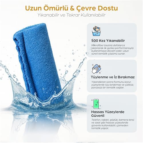 LCD Ekran Temizleme Seti – 250 ml Sprey + Özel Mikrofiber Bez | Bilgisayar, Laptop, Tablet, TV, Telefon, Yazıcı, Kamera & Gözlük İçin Antistatik, Çizmez ve Parlatıcı
