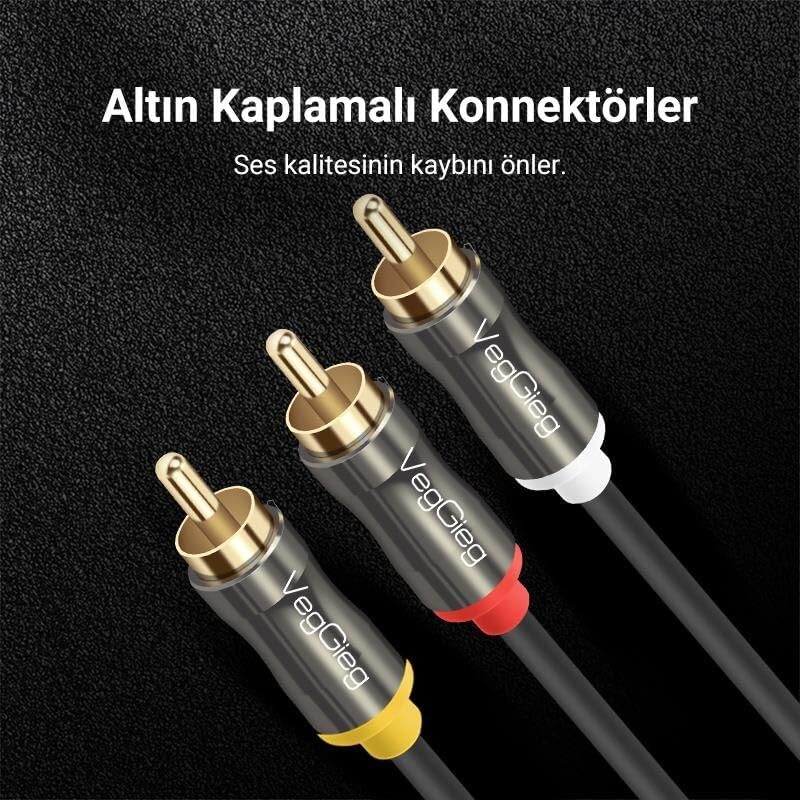 3 RCA to 3 RCA Ses ve Görüntü Kablosu 3 Metre